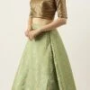Teen Girls Brown Sequin Embroidered N Green Brocade Lehenga Festive Wear