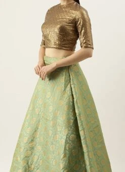 Teen Girls Brown Sequin Embroidered N Green Brocade Lehenga Festive Wear