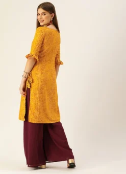 Teen Girls Burgundy Georgette N Yellow Printed Viscose Gown After Six Wear -Mahra Clothing Shop Burgundy Georgette N Yellow Printed Viscose Gown KSBS02110965 b 1
