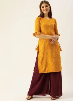 Teen Girls Burgundy Georgette N Yellow Printed Viscose Gown After Six Wear -Mahra Clothing Shop Burgundy Georgette N Yellow Printed Viscose Gown KSBS02110965 u 1