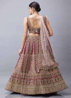 Burgundy Organza Silk Hand Work Umbrella Lehenga Choli With Dupatta Wedding Wear -Mahra Clothing Shop Burgundy Organza Silk Hand Work Umbrella Lehenga Choli With Dupatta GHCBF5738 b