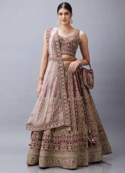 Burgundy Organza Silk Hand Work Umbrella Lehenga Choli With Dupatta Wedding Wear -Mahra Clothing Shop Burgundy Organza Silk Hand Work Umbrella Lehenga Choli With Dupatta GHCBF5738 u