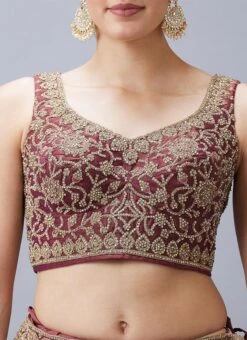 Burgundy Organza Silk Hand Work Umbrella Lehenga Choli With Dupatta Wedding Wear -Mahra Clothing Shop Burgundy Organza Silk Hand Work Umbrella Lehenga Choli With Dupatta GHCBF5738 rrc1