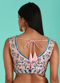 Coral Pink Silk Embroidery Work Blouse Party Wear -Mahra Clothing Shop Coral Pink Silk Embroidery Work Blouse BLSPFB165C b