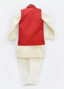 Cream Cotton Silk Mirror Embroidered Boys Bandi Set -Mahra Clothing Shop Cream Cotton Silk Mirror Embroidered Boys Bandi Set KDBDFK2174 b