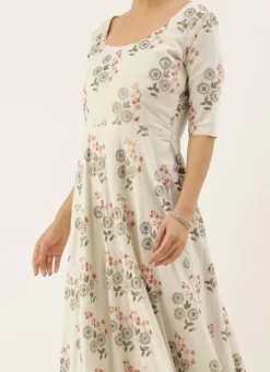 Cream Cotton Silk N Peach Brocade Gown Festive Wear