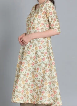 Cream Embroidered Kurta N Wide Leg Pant Festive Wear