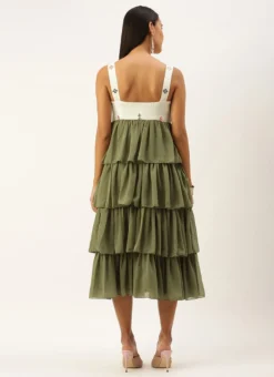 Cream Embroidered Layered Dress Party Wear -Mahra Clothing Shop Cream Embroidered Layered Dress DRBS02209666 b