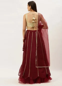 Dupatta From Cream Georgette Embroidered Maroon Kali Lehenga After Six Wear -Mahra Clothing Shop Cream Georgette Embroidered Maroon Kali Lehenga GHBS02211088 b