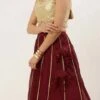 Teen Girls Cream Georgette Embroidered Maroon Kali Lehenga Festive Wear