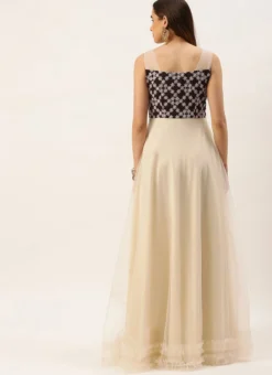 Teen Girls Cream N Wine Muslin Sequins Embroidered Gown Festive Wear -Mahra Clothing Shop Cream N Dark Wine Muslin Sequins Embroidered Gown IWBS02210986 b