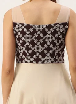 Teen Girls Cream N Wine Muslin Sequins Embroidered Gown Festive Wear -Mahra Clothing Shop Cream N Dark Wine Muslin Sequins Embroidered Gown IWBS02210986 rrc4