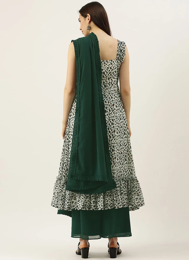 Teen Girls Cream N Green Strap Neck Palazzo Set Festive Wear 4 Teen Girls Cream N Green Strap Neck Palazzo Set Festive Wear - Image 4