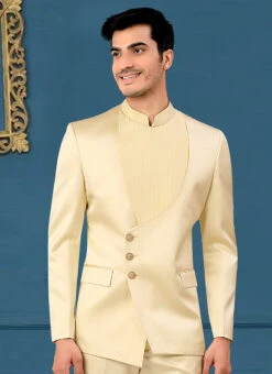 Cream Terry Rayon Satin Bandhgala Jacket -Mahra Clothing Shop Cream Terry Rayon Satin Bandhgala Jacket JMKMDC3716NB b