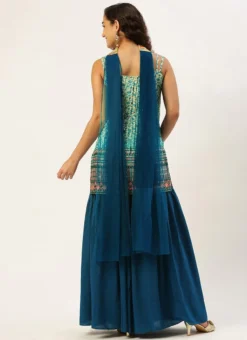 Teen Girls Cream And Blue Chinon Printed Gharara Set Festive Wear -Mahra Clothing Shop Cream and Blue Chinon Printed Gharara Set SLBS02302373 b 3