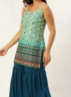 Top From Cream And Blue Chinon Printed Gharara Set After Six Wear