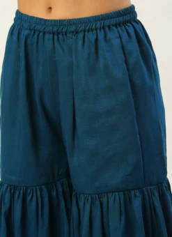 Dupatta From Cream And Blue Chinon Printed Gharara Set After Six Wear -Mahra Clothing Shop Cream and Blue Chinon Printed Gharara Set SLBS02302373 rrc2 1