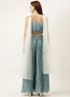 Teen Girls Cream N Blue Printed N Embroidered Set Festive Wear -Mahra Clothing Shop Cream and Blue Printed N Embroidered Set IWBS02301010 b 2