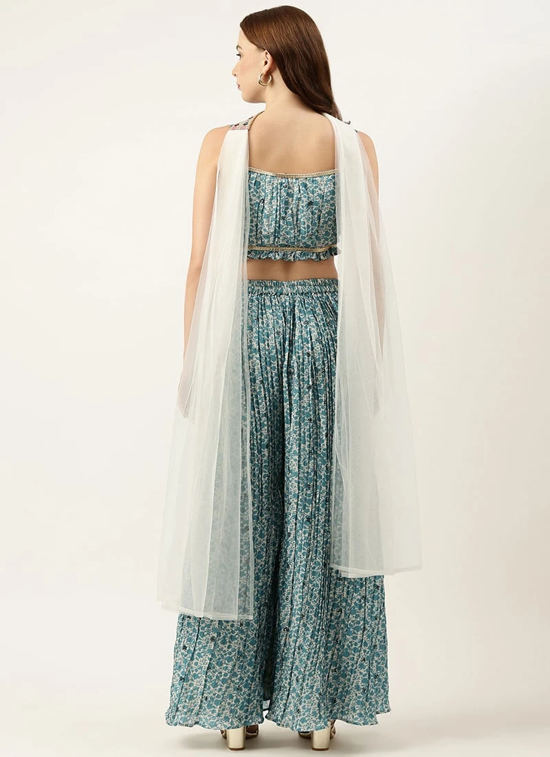 Bottom From Cream And Blue Printed N Embroidered Set After Six Wear 4 Bottom From Cream And Blue Printed N Embroidered Set After Six Wear - Image 4