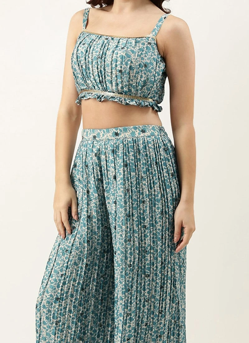 Bottom From Cream And Blue Printed N Embroidered Set After Six Wear 1 Bottom From Cream And Blue Printed N Embroidered Set After Six Wear