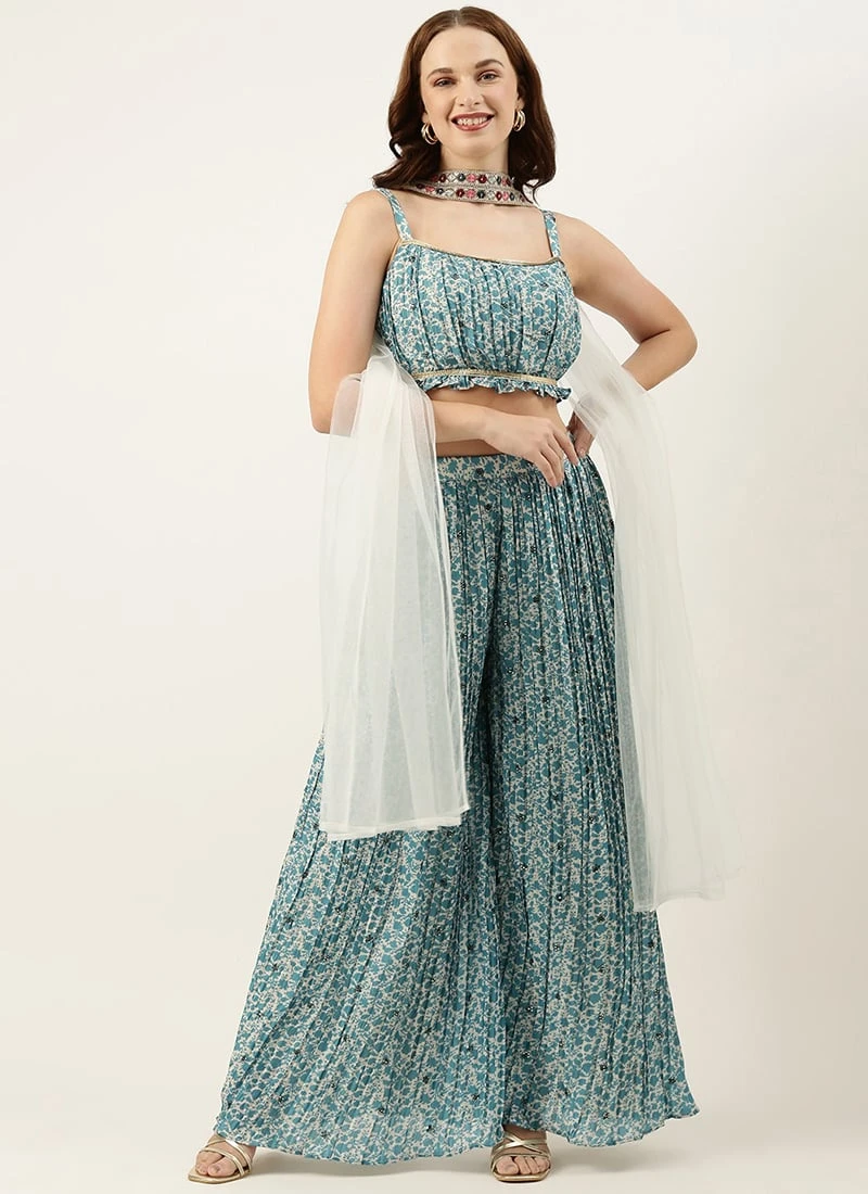 Bottom From Cream And Blue Printed N Embroidered Set After Six Wear 3 Bottom From Cream And Blue Printed N Embroidered Set After Six Wear - Image 3