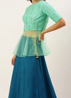 Teen Girls Crystel Teal Blue N Green Sequin Embroidered Lehenga Festive Wear