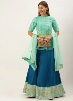 Teen Girls Crystel Teal Blue N Green Sequin Embroidered Lehenga Festive Wear -Mahra Clothing Shop Crystel Teal Blue N Green Sequin Embroidered Lehenga GHBS02102949 u