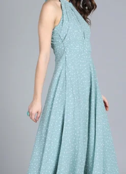 Blue Halter Neck Georgette Gown After Six Wear