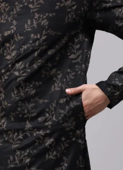 Black Foil Print Kurta Pyjama Set Festive Wear -Mahra Clothing Shop Customized Black Foil Print Kurta Pyjama Set KPBS01908671 rrc1