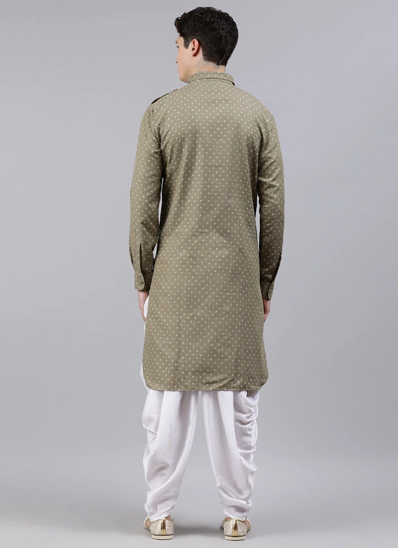 Grey Foil Print Pathani Set Party Wear 3 Grey Foil Print Pathani Set Party Wear - Image 3