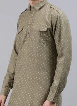 Grey Foil Print Pathani Set Party Wear