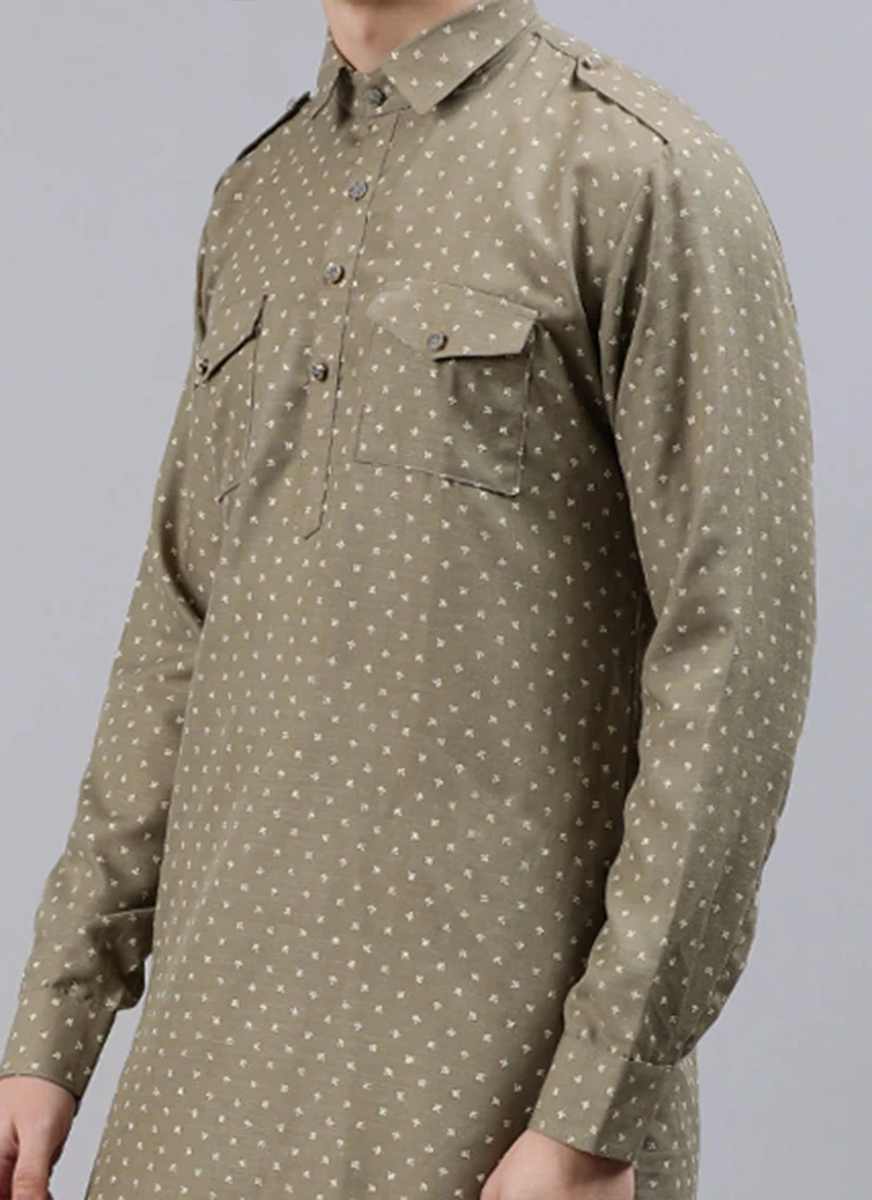 Grey Foil Print Pathani Set Party Wear 1 Grey Foil Print Pathani Set Party Wear