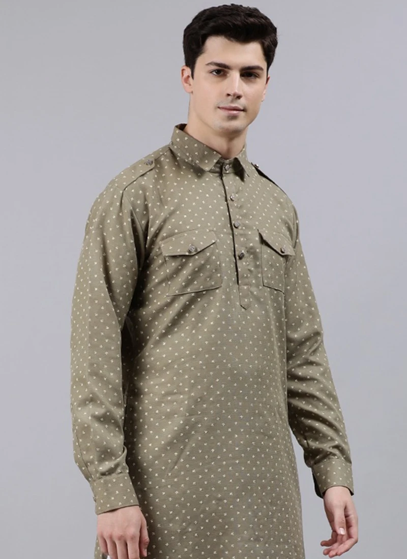 Grey Foil Print Pathani Set Party Wear 6 Grey Foil Print Pathani Set Party Wear - Image 6