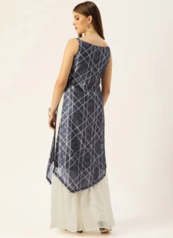 Dark Blue And Off White Kurta Gharara Set Festive Wear -Mahra Clothing Shop Dark Blue And Off White Kurta Gharara Set KSBS02110867 b