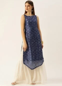 Dark Blue And Off White Kurta Gharara Set After Six Wear -Mahra Clothing Shop Dark Blue And Off White Kurta Gharara Set KSBS02110868 u 1