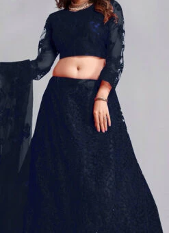 Dark Blue Net Embroidered N Stones Umbrella Lehenga Party Wear