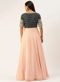 Dark Green Georgette Embroidered N Peach Gown Festive Wear -Mahra Clothing Shop Dark Green Georgette Embroidered N Peach Gown IWBS02301763 b