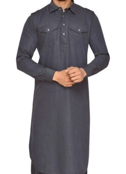 Dark Grey Art Silk Pathani Set