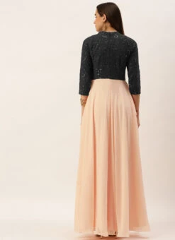 Teen Girls Dark Grey Georgette N Peach Pleated Gown Festive Wear 7 Teen Girls Dark Grey Georgette N Peach Pleated Gown Festive Wear -Mahra Clothing Shop Dark Grey Georgette N Peach Pleated Gown IWBS02210980 b