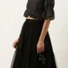 Teen Girls Dark Grey Georgette Sequins Embroidered N Black Net Lehenga Festive Wear