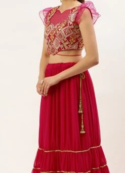 Teen Girls Dark Pink Embroidered Georgette Lehenga Festive Wear