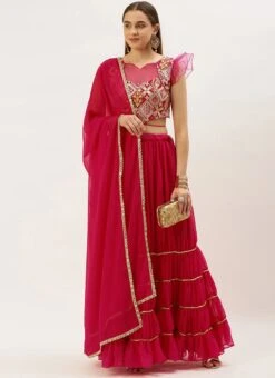 Teen Girls Dark Pink Embroidered Georgette Lehenga Festive Wear -Mahra Clothing Shop Dark Pink Embroidered Georgette Lehenga GHBS02211043 u
