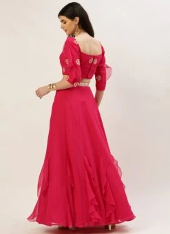 Teen Girls Dark Pink Embroidered Ruffles Style Skirt Set Wedding Wear -Mahra Clothing Shop Dark Pink Embroidered Ruffles Style Skirt Set IWBS02212550 b