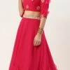 Teen Girls Dark Pink Embroidered Ruffles Style Skirt Set Wedding Wear