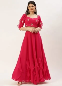Teen Girls Dark Pink Embroidered Ruffles Style Skirt Set Wedding Wear -Mahra Clothing Shop Dark Pink Embroidered Ruffles Style Skirt Set IWBS02212550 u