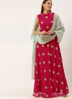 Teen Girls Dark Pink Georgette Embroidered Drape Gown Party Wear -Mahra Clothing Shop Dark Pink Georgette Embroidered Drape Gown IWBS02211178 u