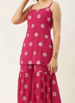 Top From Dark Pink Georgette Embroidered Gharara Set After Six Wear