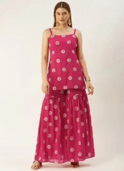 Teen Girls Mauve Georgette Embroidered Gharara Set Festive Wear -Mahra Clothing Shop Dark Pink Georgette Embroidered Gharara Set IWBS02301145 u 2