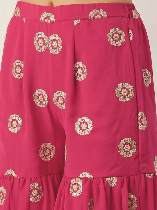 Bottom From Dark Pink Georgette Embroidered Gharara Set After Six Wear 6 Bottom From Dark Pink Georgette Embroidered Gharara Set After Six Wear - Image 6