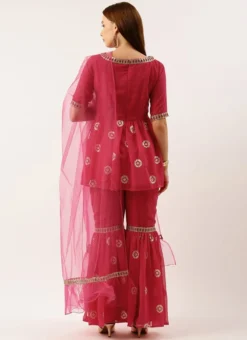 Dupatta From Dark Pink Georgette Embroidered Gharara Suit Set After Six Wear -Mahra Clothing Shop Dark Pink Georgette Embroidered Gharara Suit Set SLBS02212480 b 1